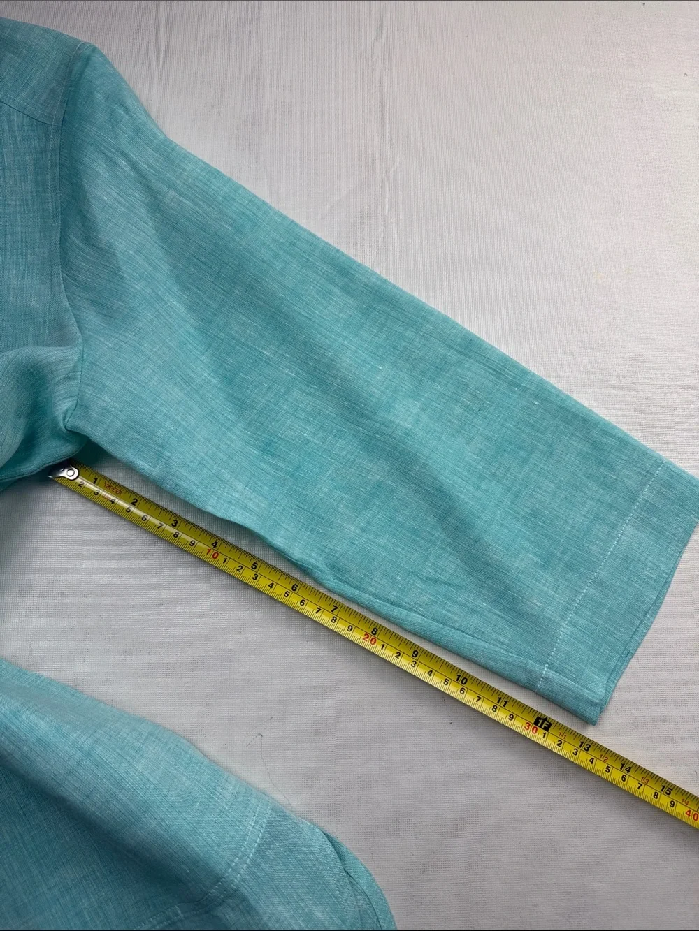 Lafayette 148 Aqua Linen Button-Down Shirt 3/4 Sleeves Side Pockets Size L - Picture 9 of 14